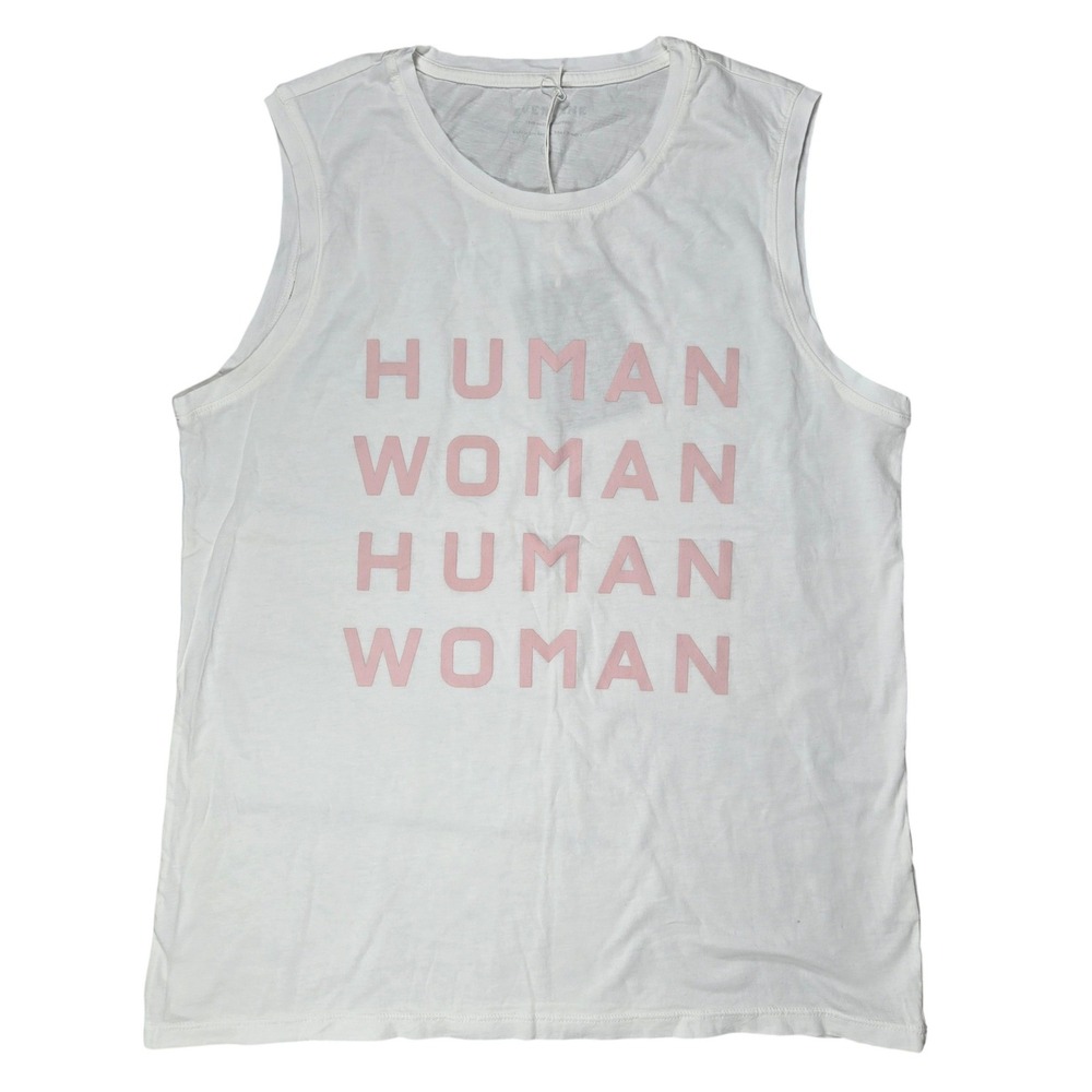 Everlane The 100% Human Woman Cotton‎ Muscle Tank White Pink Graphic Size M NWT